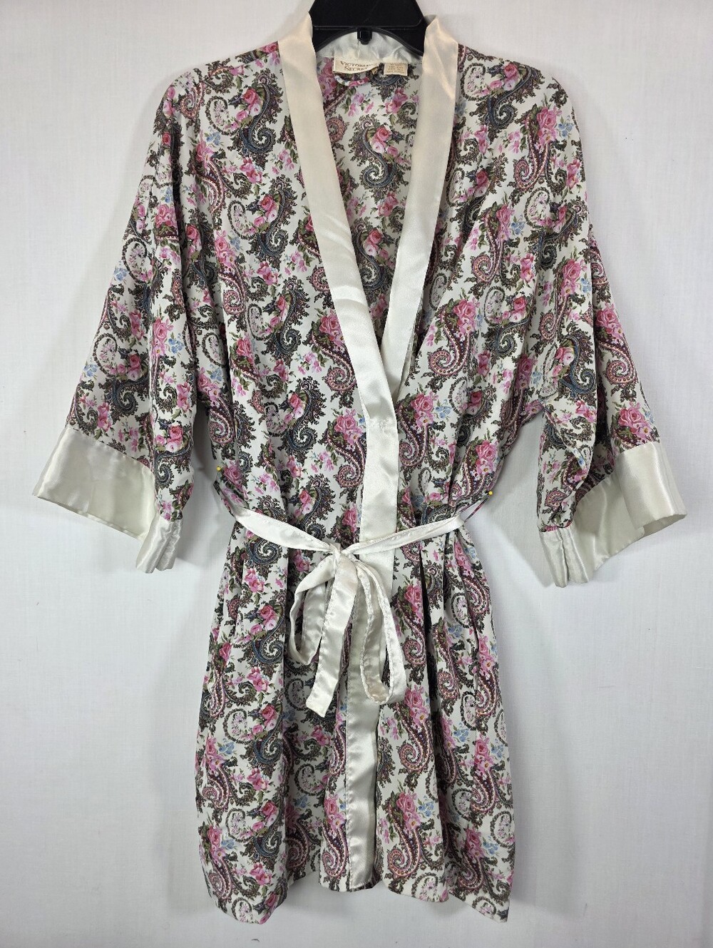 Vintage Victoria's Secret Gold Label Paisley Floral Robe Satin Trim Pockets OSFA